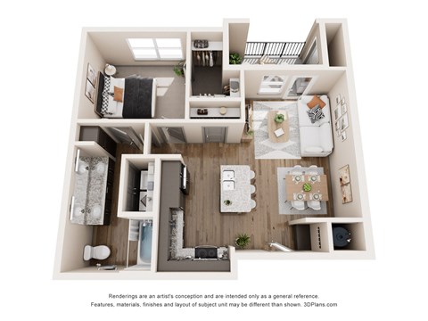 Floor plan for 1 bed, 1 bath, 718 sqft